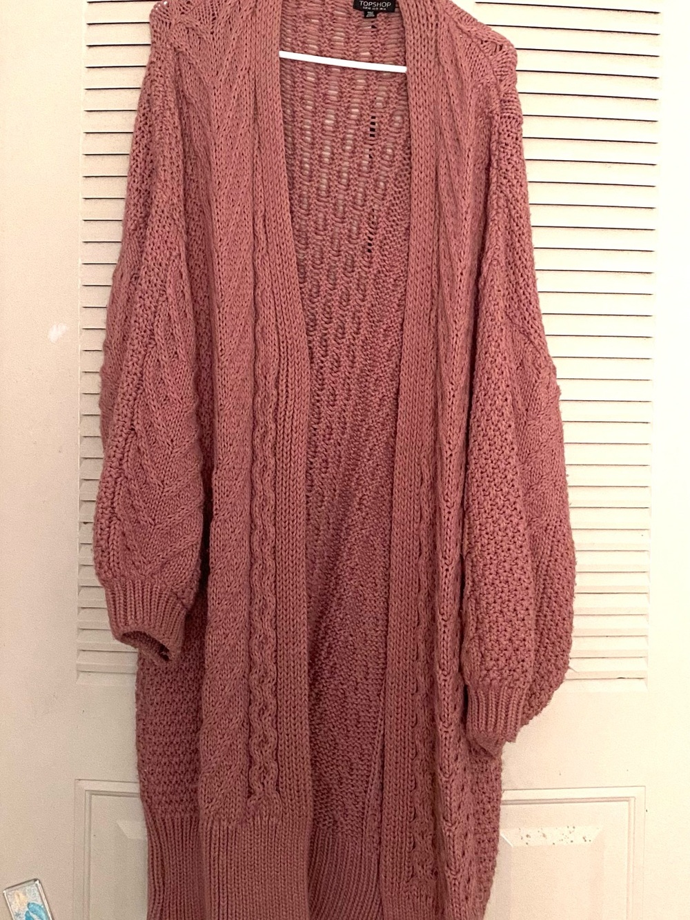 Topshop Rose-Pink Open Front Cable Cardigan